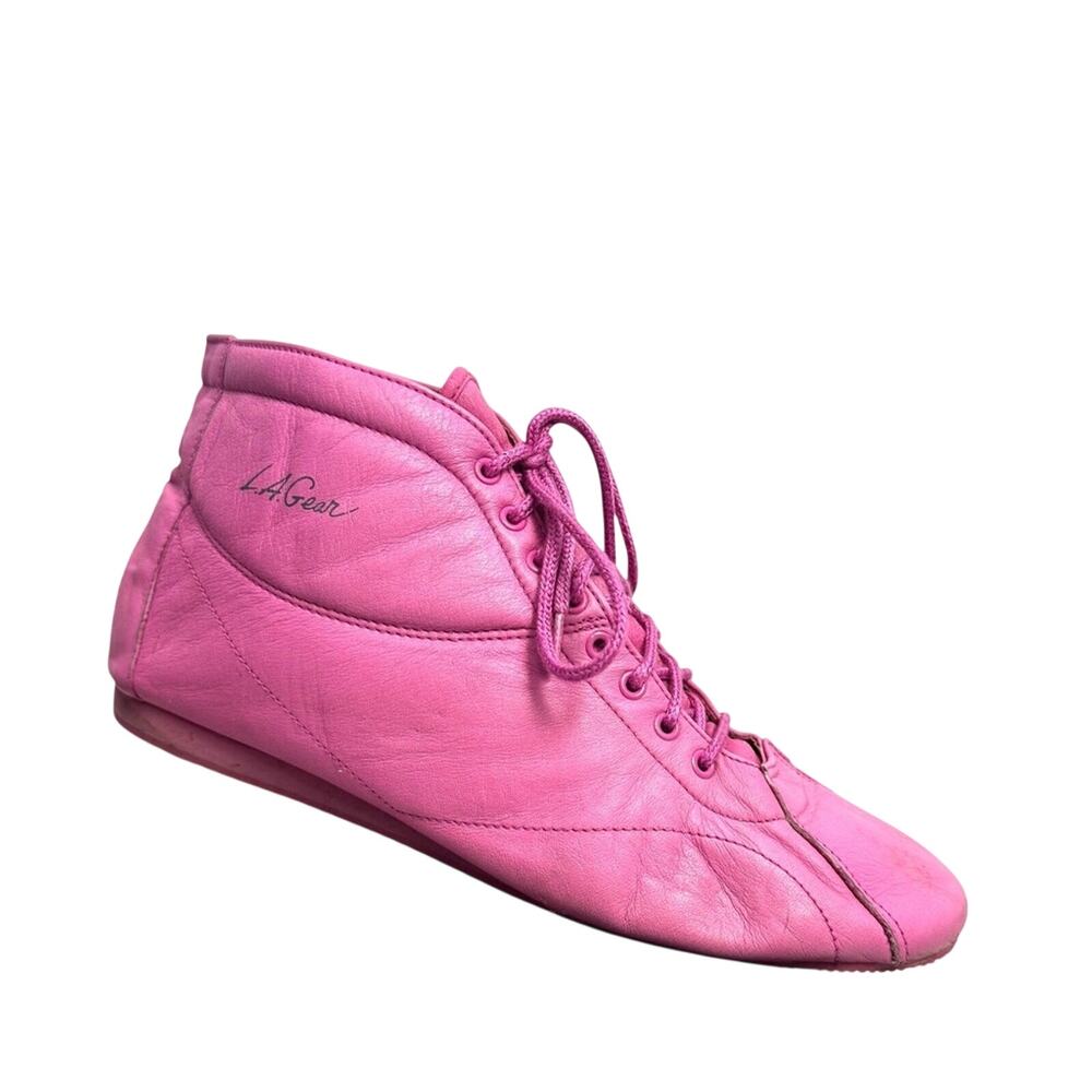 Vintage 90s LA Gear Pink Leather Lace Up High Top Sneakers Shoes Women Size 10